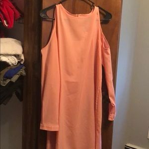 Pink open shoulder shift dress